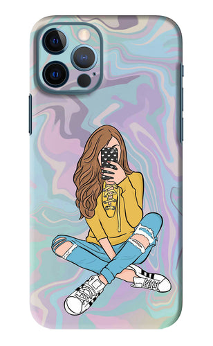 Selfie Girl iPhone 12 Pro Back Skin Wrap