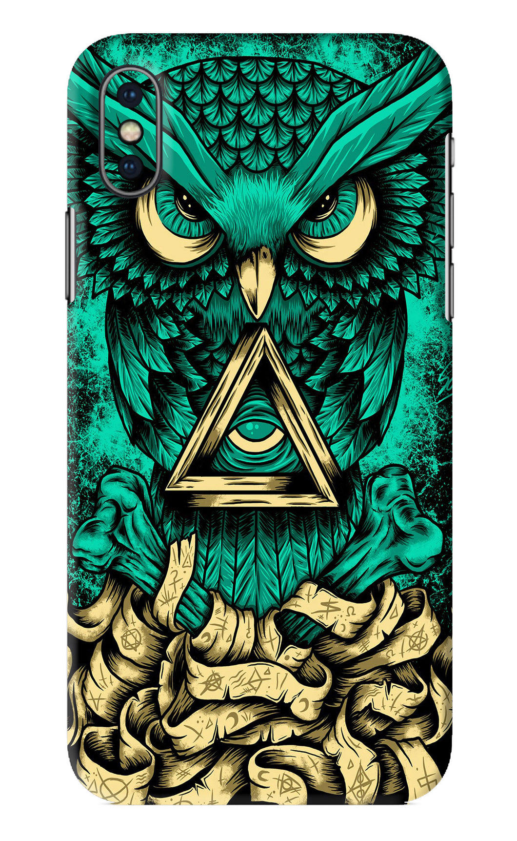Green Owl iPhone XS Back Skin Wrap