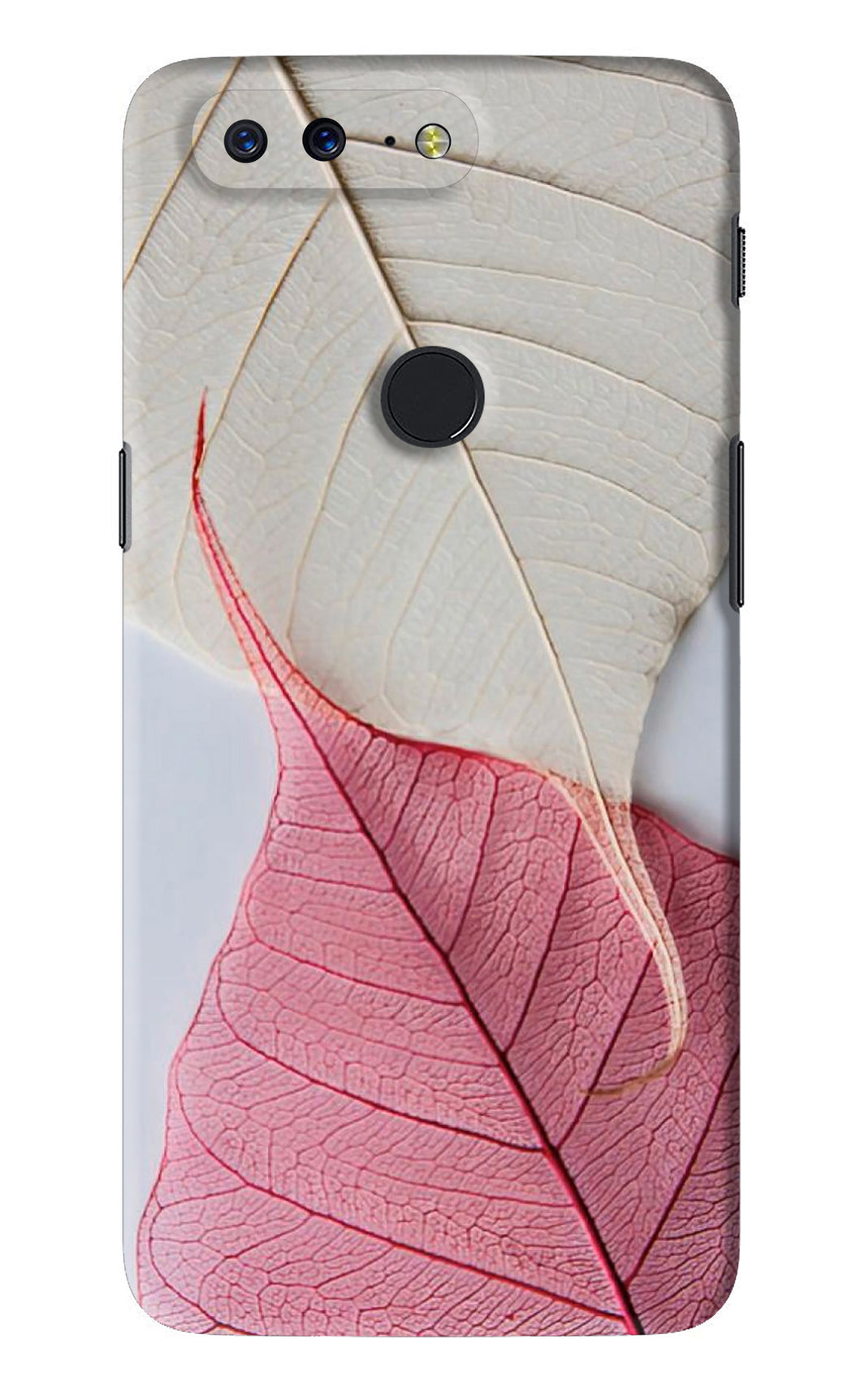 White Pink Leaf OnePlus 5T Back Skin Wrap