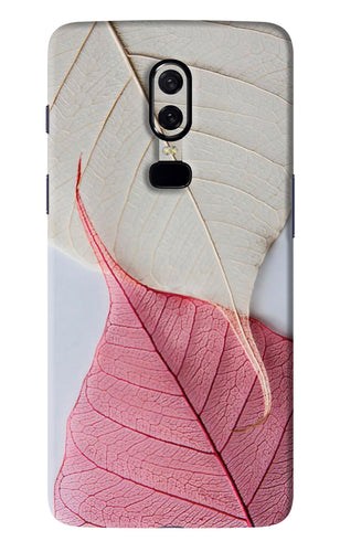 White Pink Leaf OnePlus 6 Back Skin Wrap