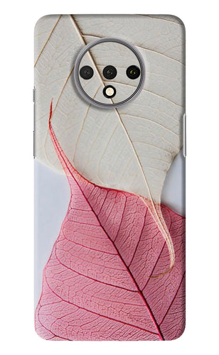 White Pink Leaf OnePlus 7T Back Skin Wrap