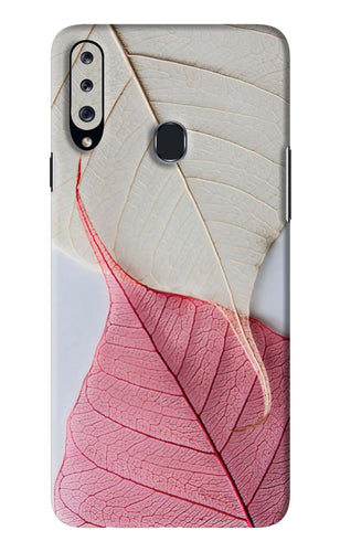 White Pink Leaf Samsung Galaxy A20S Back Skin Wrap