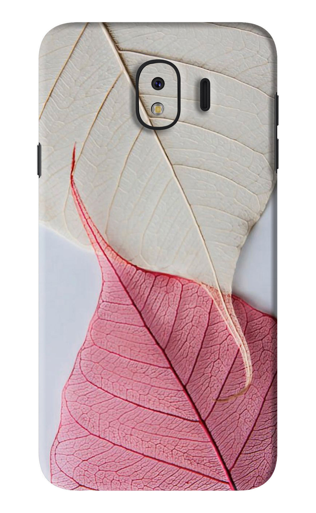 White Pink Leaf Samsung Galaxy J4 Back Skin Wrap