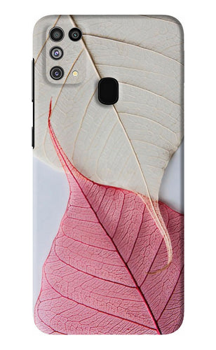 White Pink Leaf Samsung Galaxy M31 Back Skin Wrap