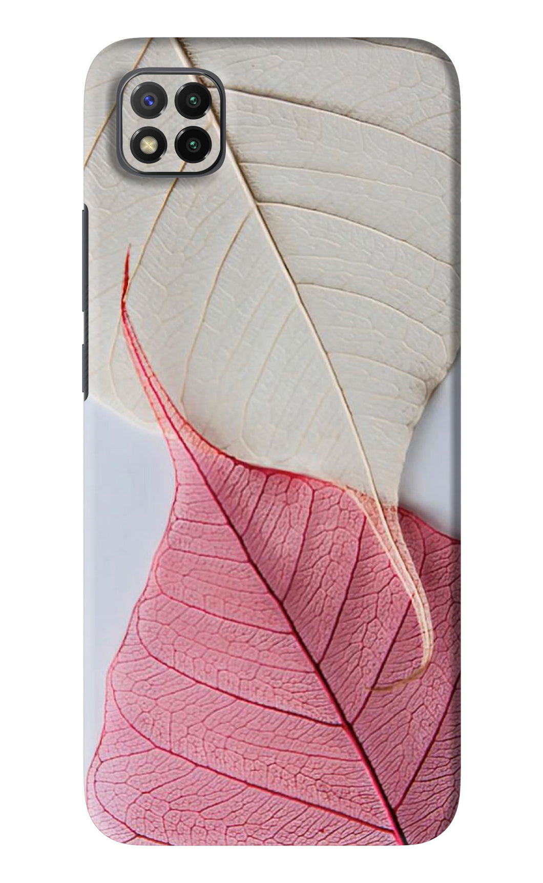 White Pink Leaf Poco C3 Back Skin Wrap