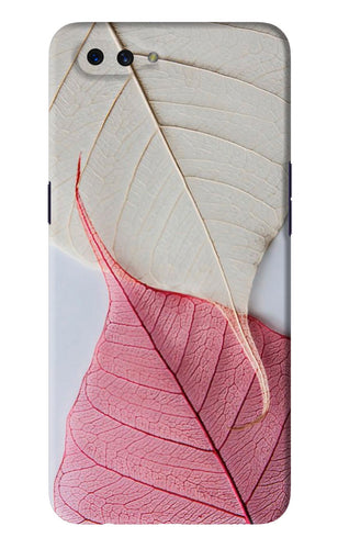 White Pink Leaf Oppo A3S Back Skin Wrap