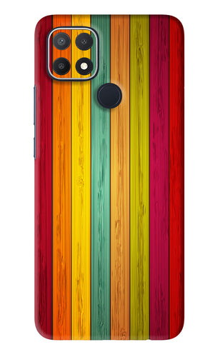 Multicolor Wooden Oppo A15s Back Skin Wrap