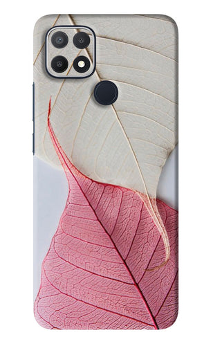 White Pink Leaf Oppo A15s Back Skin Wrap