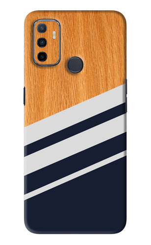 Black And White Wooden Oppo A53 Back Skin Wrap