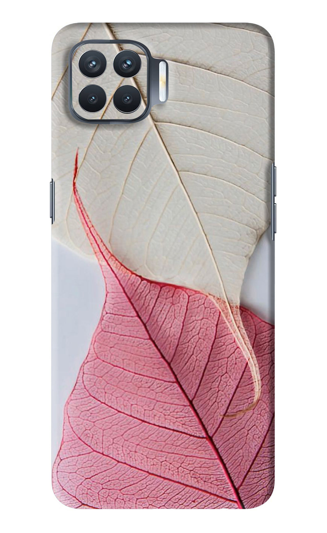 White Pink Leaf Oppo F17 Pro Back Skin Wrap