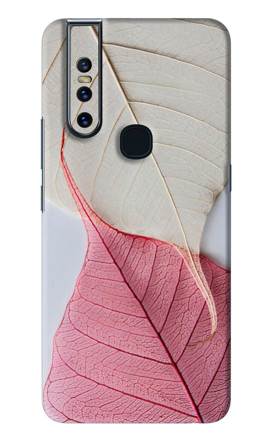 White Pink Leaf Vivo V15 Back Skin Wrap