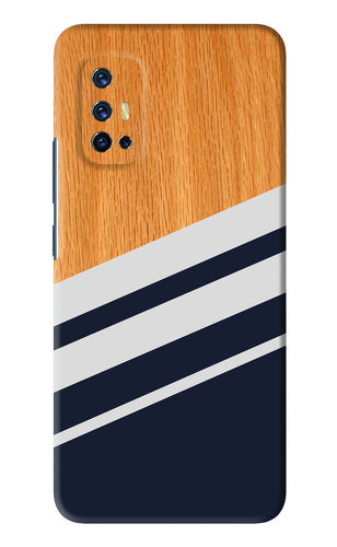 Black And White Wooden Vivo V17 Back Skin Wrap