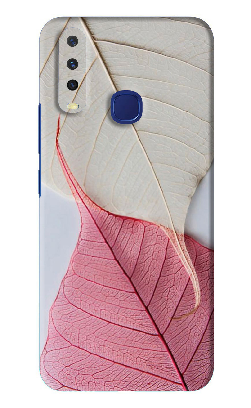 White Pink Leaf Vivo Y12 Back Skin Wrap