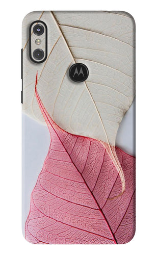 White Pink Leaf Motorola Moto One Power Back Skin Wrap